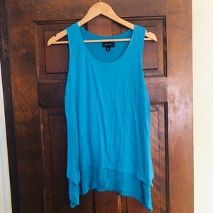 Draped tank top with monochromatic blue pattern